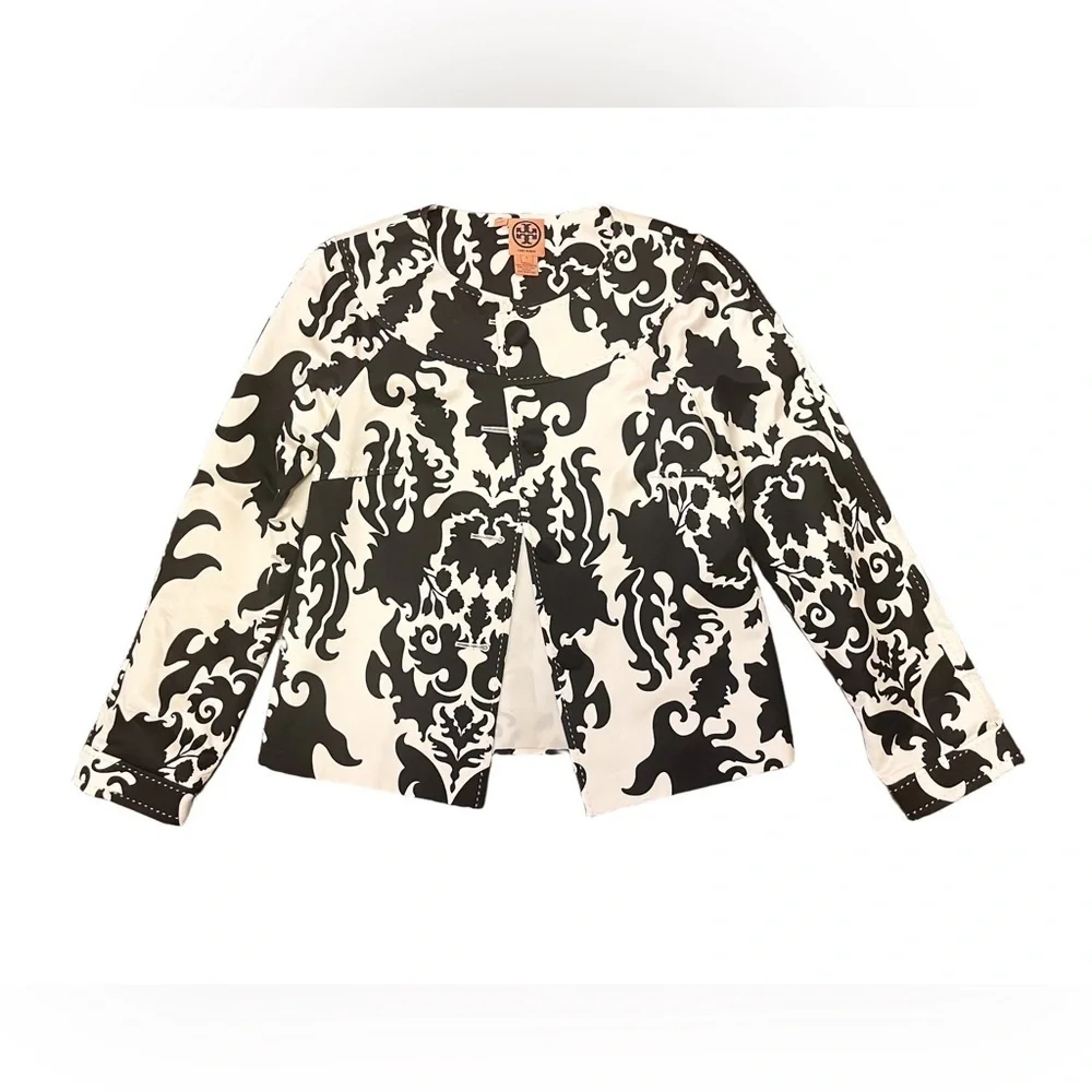 Tory Burch Monochrome Baroque Damask Print Silk Jacket 6